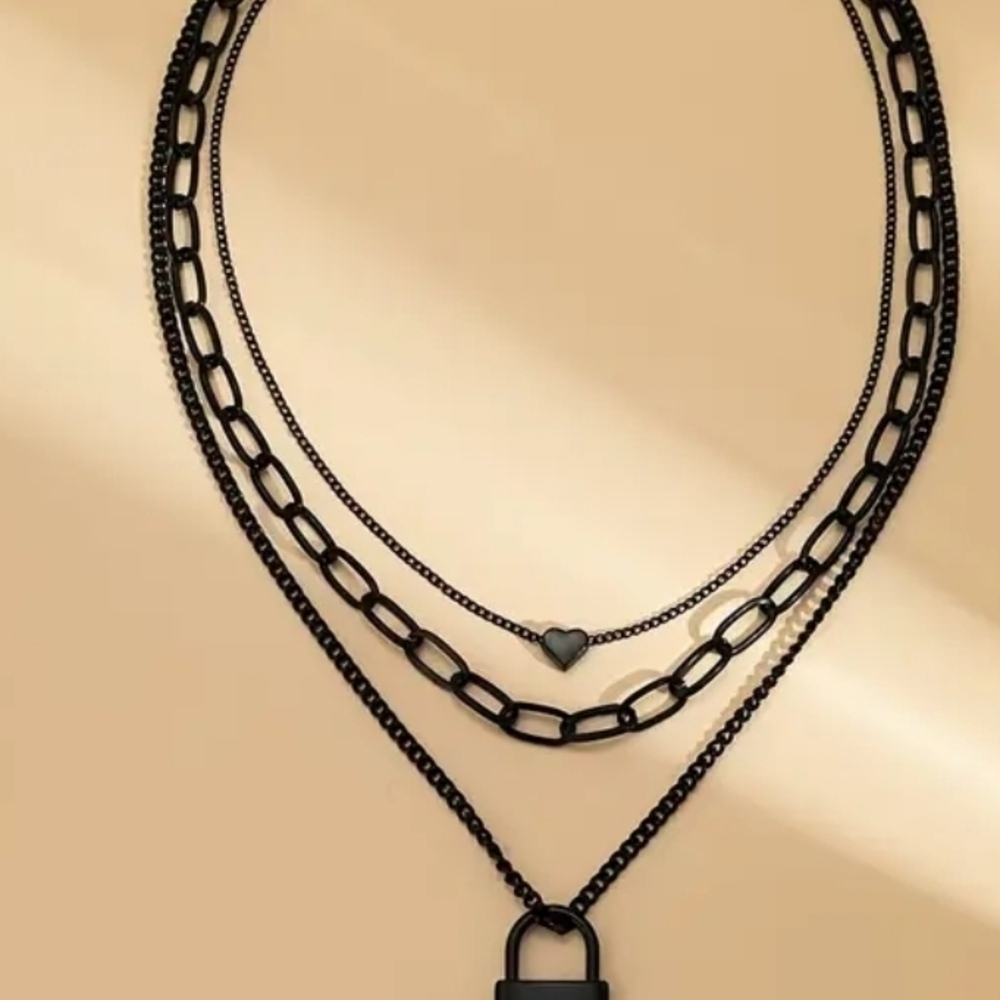 Black Chain Necklace with Padlock Pendant - Picture 5 of 5